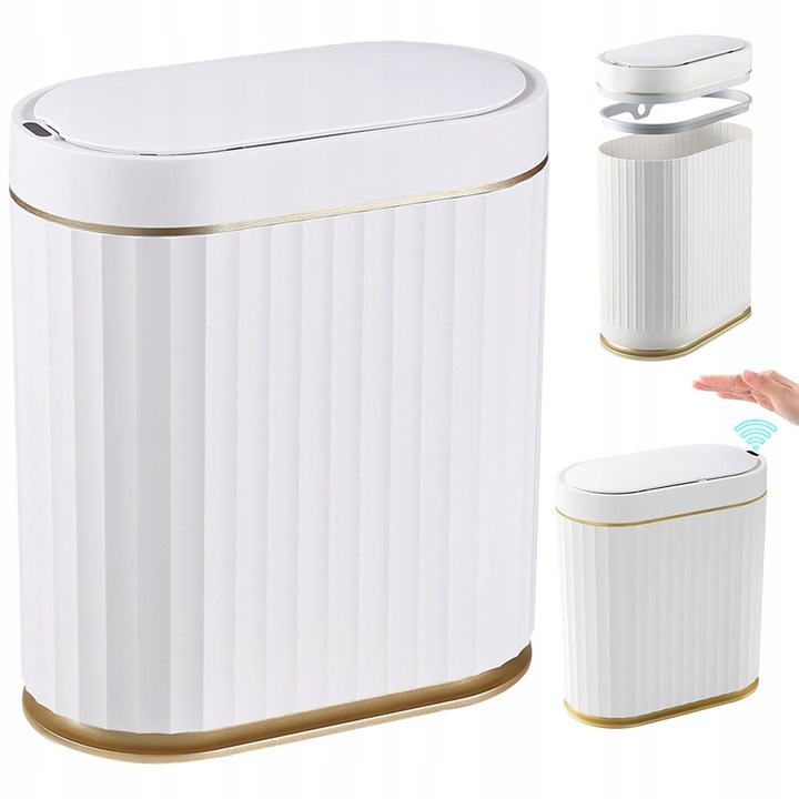 Интелигентен кош за боклук 7L, BEDEE, сензор за движение, водоустойчив IPX5, бял, 29x26x14см