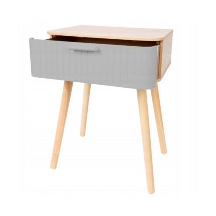 Comoda nocturna, stil scandinav, cu sertar, culoare bej si gri, 40x29x52cm