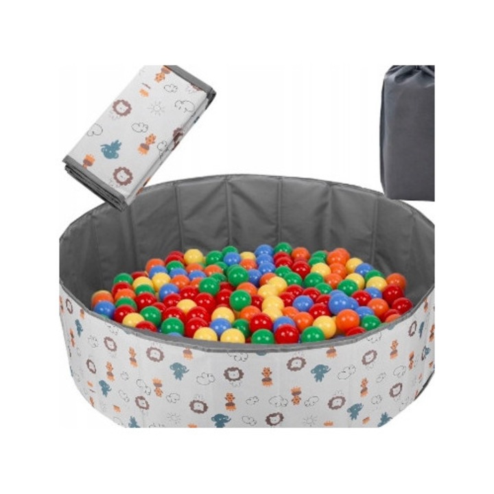 Basin pliabil pentru copii, 80 cm, multicolor, cu mingi, set cu geanta de transport