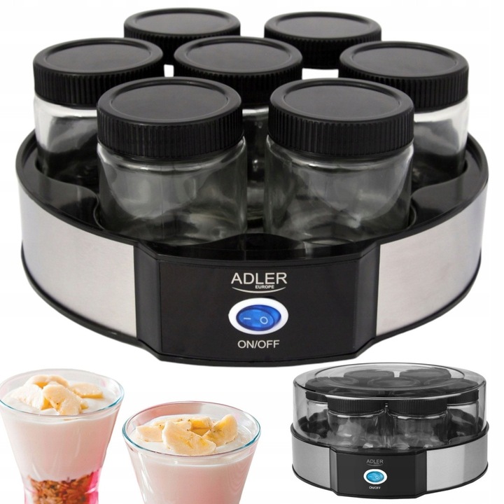 Aparat de preparat desert, Adler, maszynka do jogurtow automata, 7 borcane din sticla, 200ml