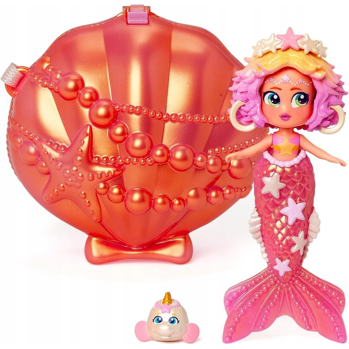 Papusa sirena 2 in 1, roz, cu accesorii si animal de companie, varsta 3+