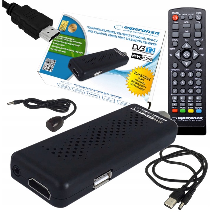 Esperanza HD földi TV tuner dekóder, felvétel funkció, HDMI, 5V