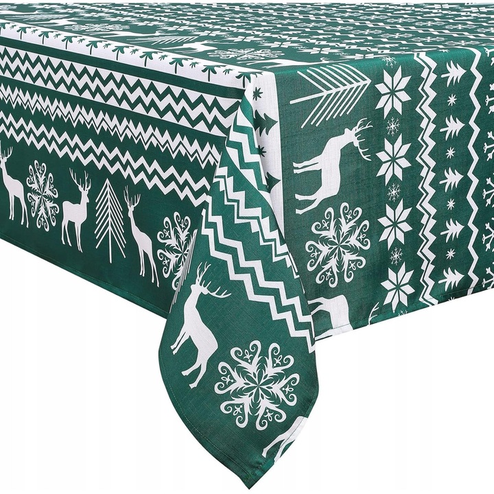 Fata de masa, verde, 137x274cm, impermeabil, cu reni