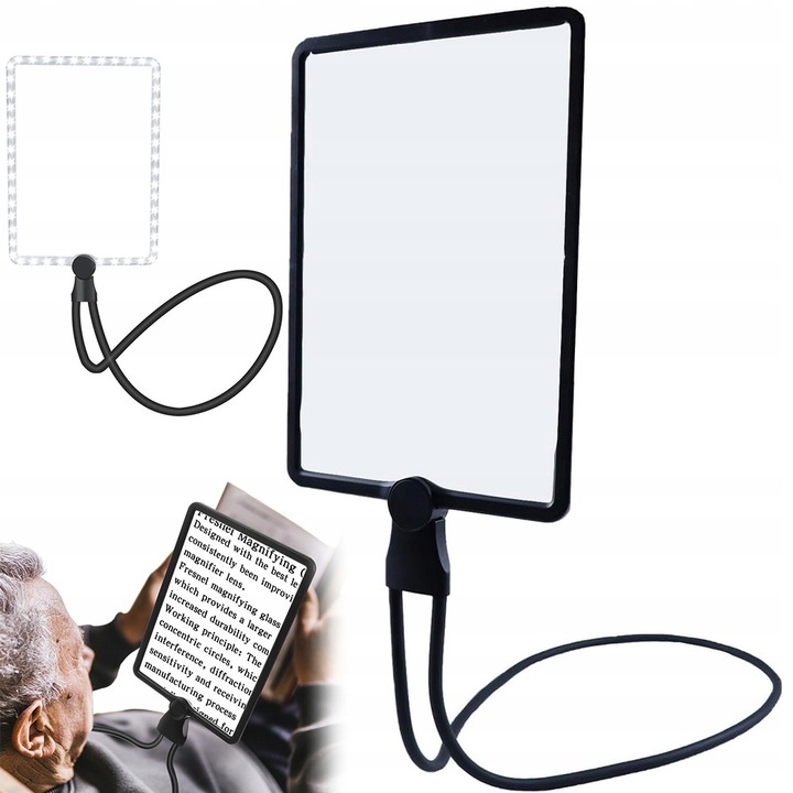 Lupa cu iluminare LED, 5x, 50 LED-uri, incarcare USB, 18,7x25,7cm, neagra