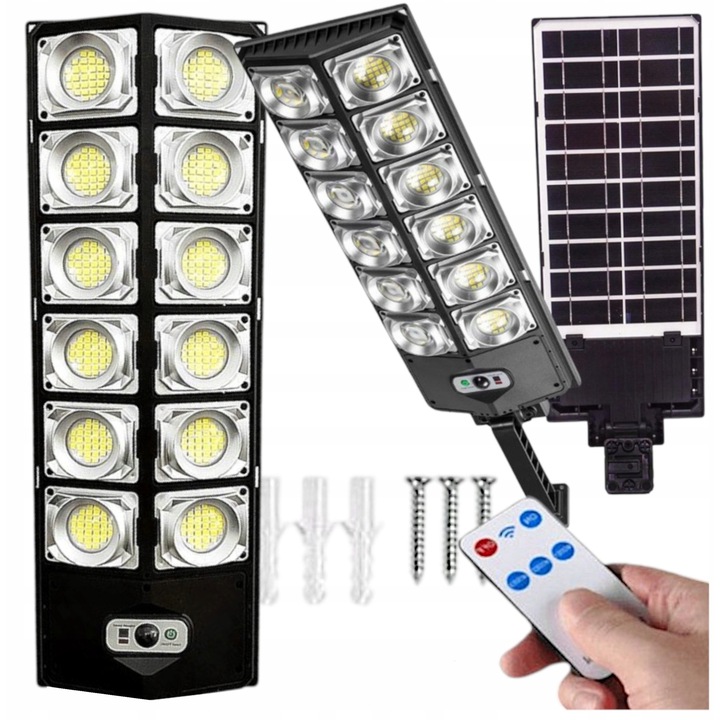 Lampa solara de gradina 2000W cu senzor de miscare si telecomanda, 45000lm, IP65, 472x166mm