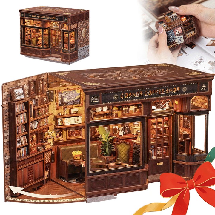 Puzzle BEDEE, model 3D, cafenea cu LED, 294 piese