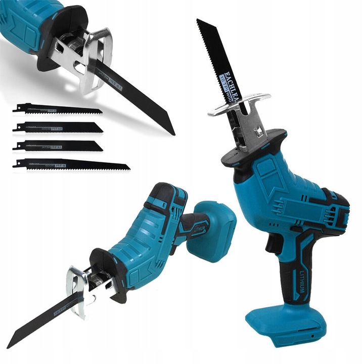 Fierastrau electric cu acumulator BEDEE, 18V, 0-3000 rpm, taiere lemn 100mm, metal 2mm, set cu 4 lame