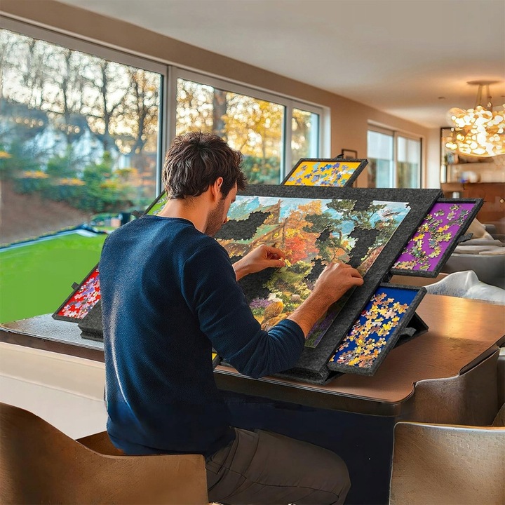 Puzzle BEDEE 1000 piese, cu sertare pentru sortare, gri