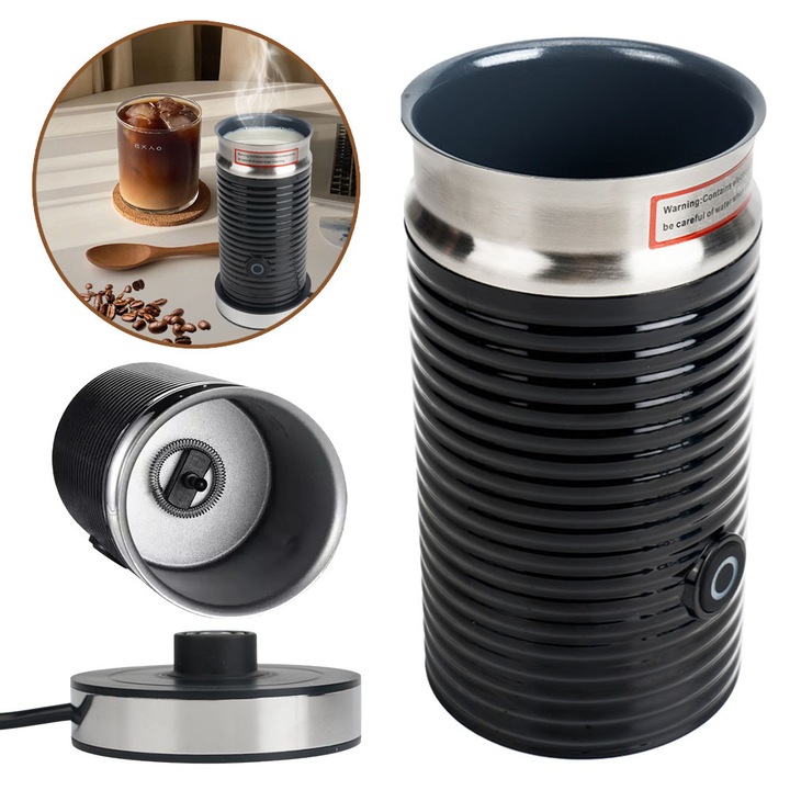 Spumant electric de lapte BEDEE, 550W, design retro, negru, 10x10x20cm