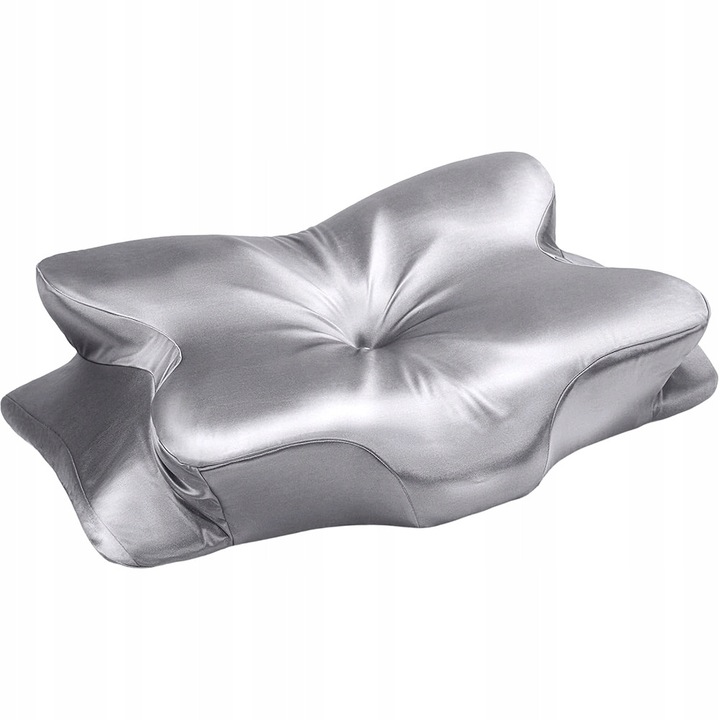 Perna ergonomica pentru gat, BEDEE, 2 inaltimi, forma de fluture, gri argintiu, 61,7x41,7cm