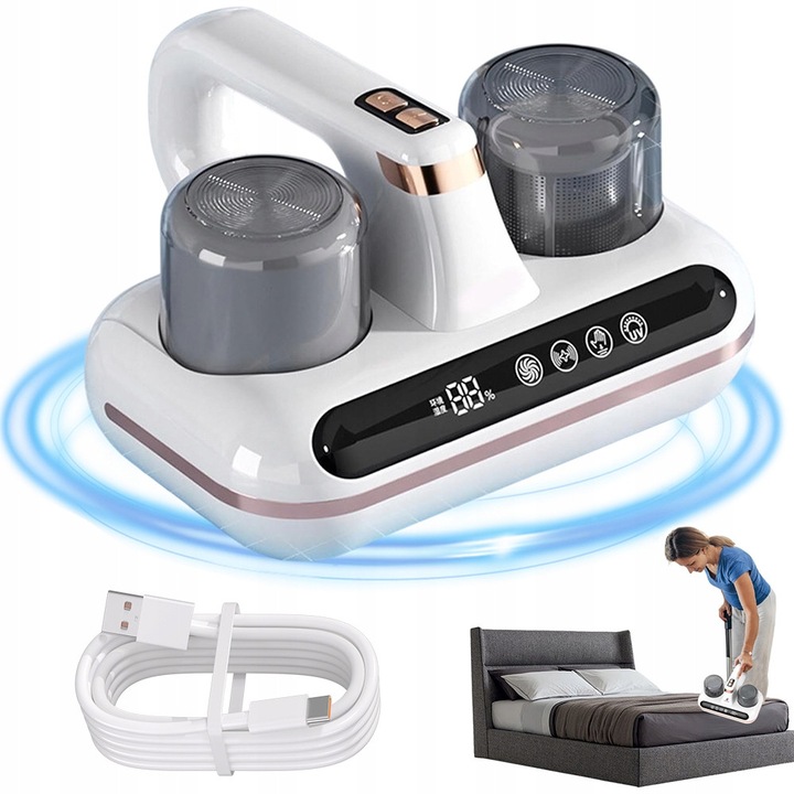 Aspirator fara fir pentru saltele, 10000Pa, filtrare HEPA, alb, set complet