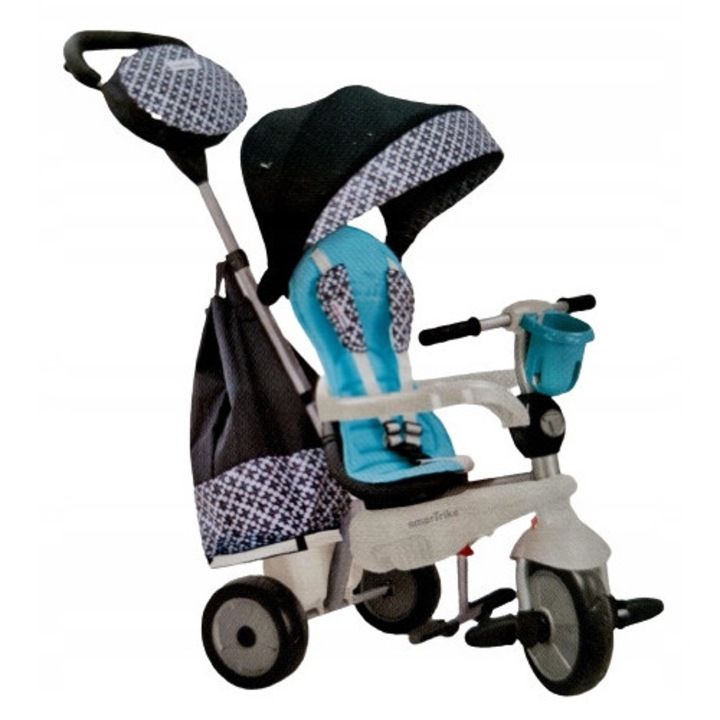 Tricicleta Smart Trike Deluxe 4 in 1, roata frontala 360°, suport pentru spate, albastru