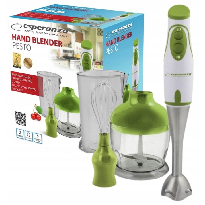 Esperanza PESTO 450W turmixgép, multifunkcionális, zöld, tartozékkészlet