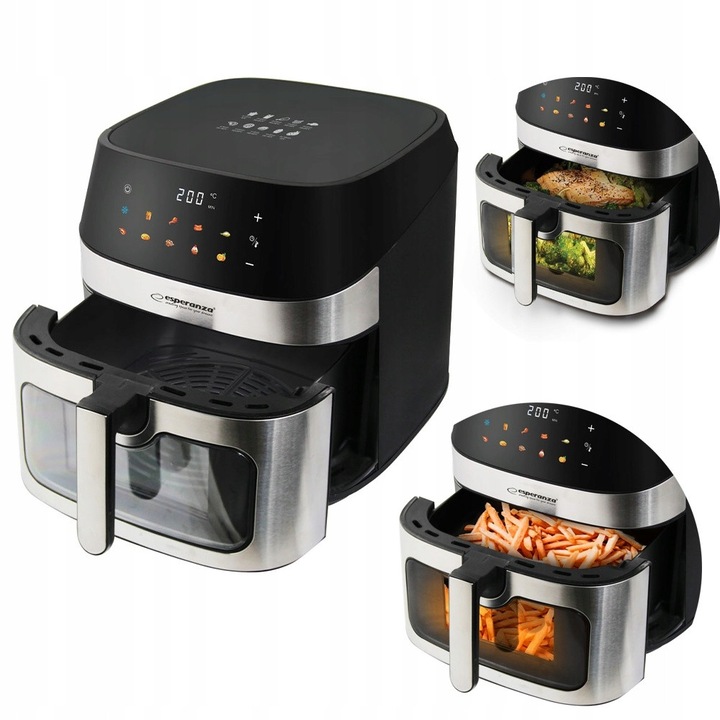 Friteuza Esperanza Airfryer 8L 1600W, neagra, 8 moduri
