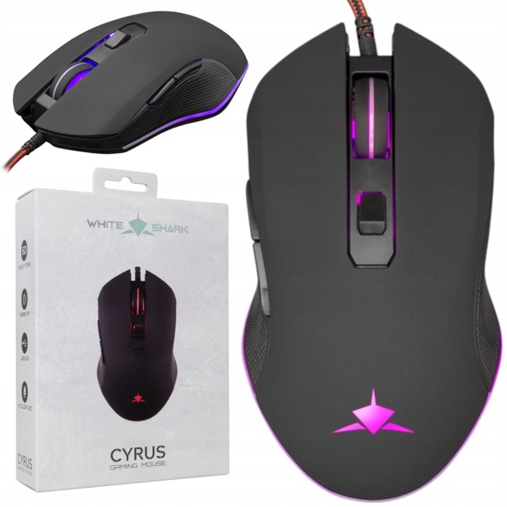Mouse gaming White Shark 3200 DPI, cu iluminare, negru