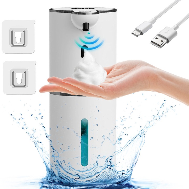 Automata habadagoló, 380 ml, fehér, rugalmas rögzítéssel, érintésmentes technológia, 1200 mAh akkumulátor