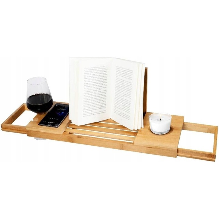 Suport pentru carte sau tableta din bambus, reglabil, antiderapant, maro, 50-92x18x4-20cm