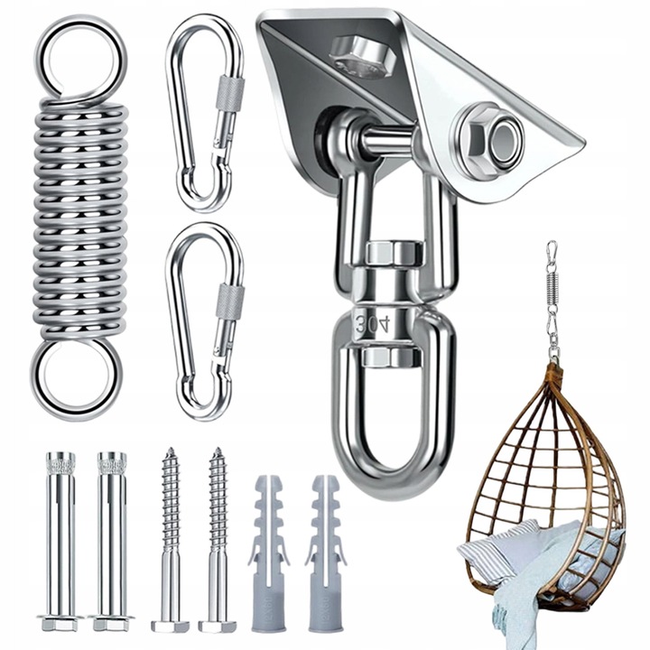 Zestaw hak montajowy obrotiv 360, sufitowy, hustawki, lemn, beton