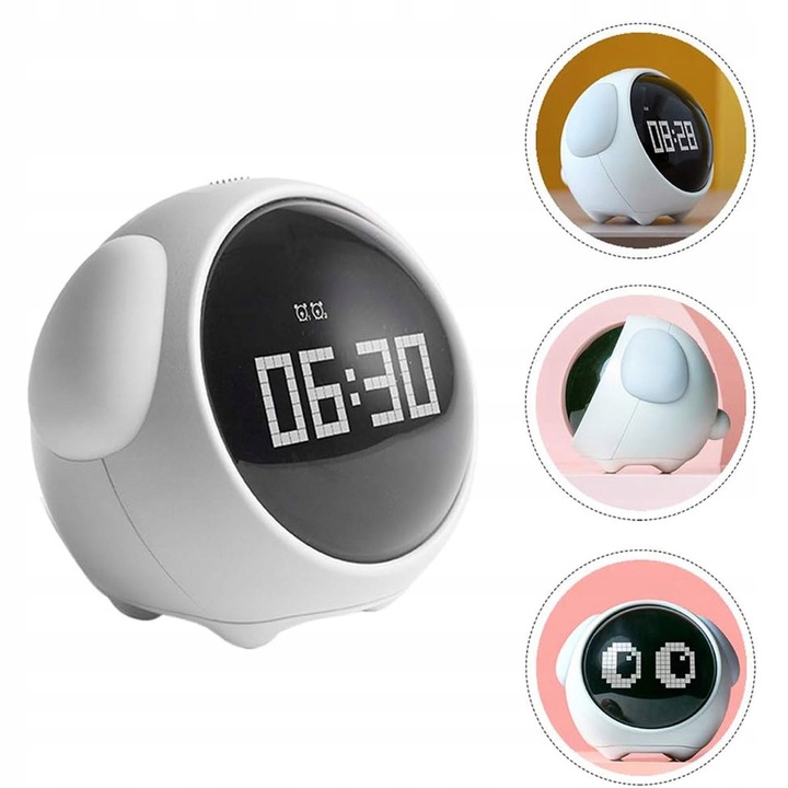 Ceas de birou interactiv LED emoji, lampa de veghe pentru copii
