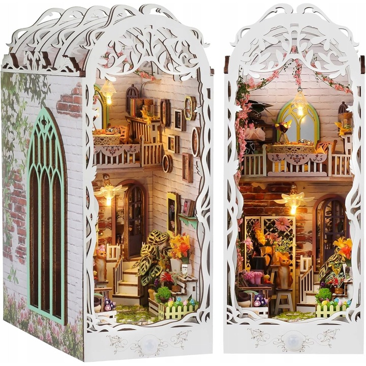 Puzzle 3D drewniane Book Nook Floral Corner, set DIY pentru dollhouse