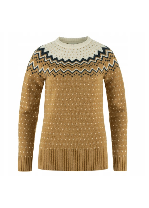 Дамски пуловер FjallRaven Ovik Knit, цвят buckwheat brown/chalk white, плетен материал