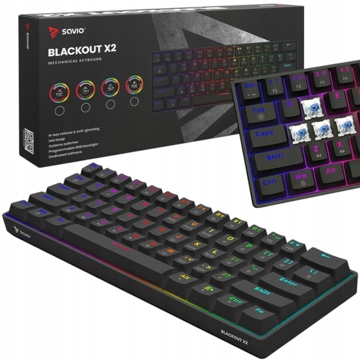 SAVIO 60% mechanikus gamer billentyűzet, RGB világítás, hot swap