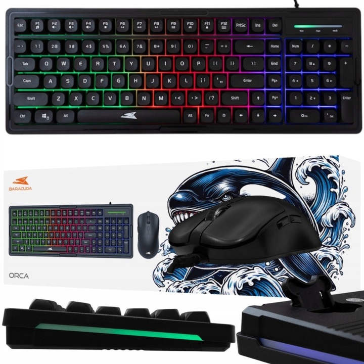 Baracuda gamer szett, membrános billentyűzet, LED világítás