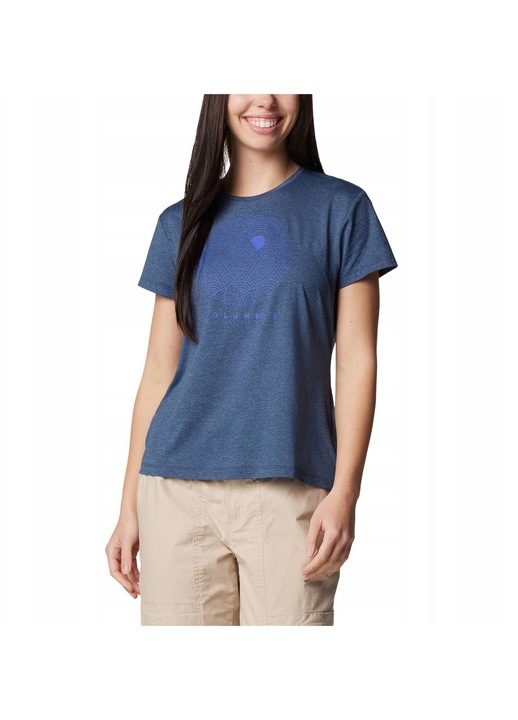 Tricou trekking femei Columbia Sloan Ridge Graphic, albastru, poliester-elastan, respirabil, uscare rapida, XS INTL