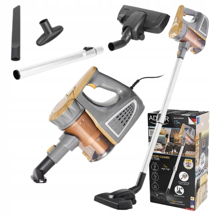 Aspirator vertical Adler 800W fara sac, 7m, ciclonic, puternic