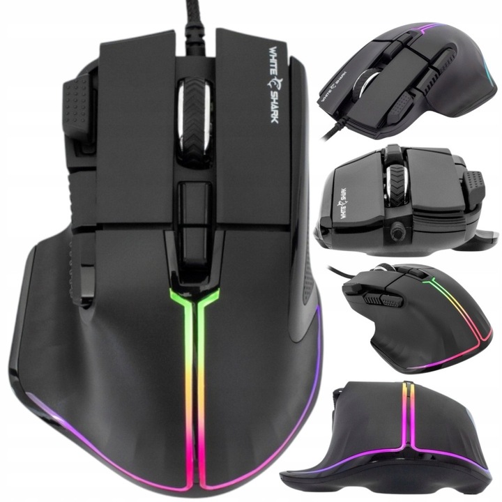 Mouse gaming White Shark 12000 DPI, 9D, iluminare, cablu