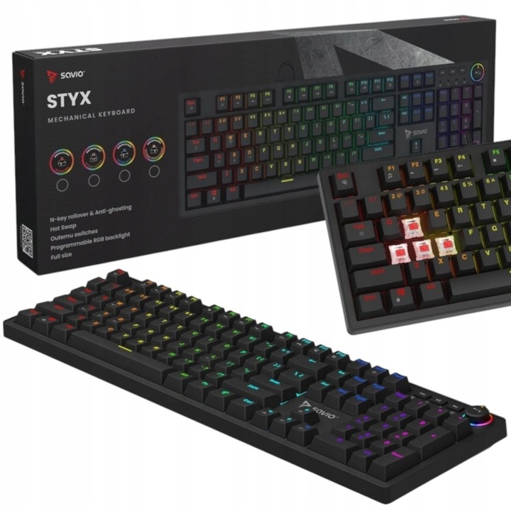 SAVIO mechanikus gamer billentyűzet, RGB világítás, kábel, hot-swap