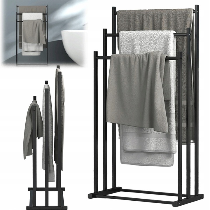 Suport pentru prosoape, BEDEE, 3 bare, metalic, negru