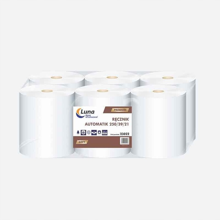 Prosoape de hartie LUNA Automatik, set 6 bucati, 250m, alb, 19cm x 21cm