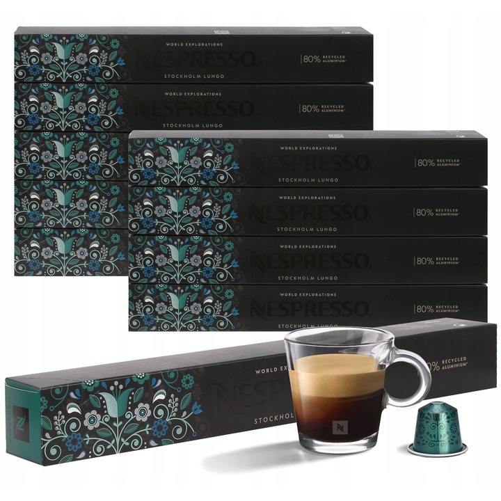 Cafea capsule cu aroma Stockholm Lungo, 100 capsule, Nespresso