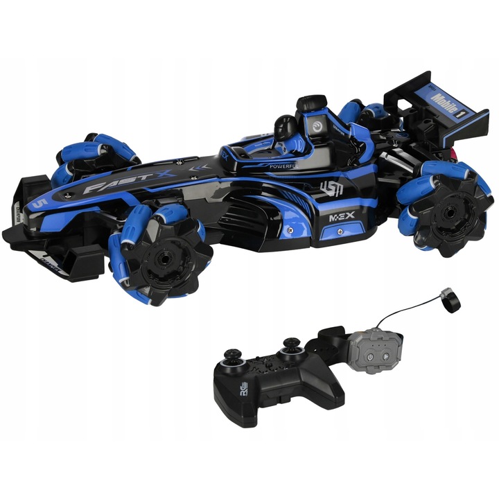 Távirányítós versenyautó, Mega Creative, kék, méretei 33x9x14cm, komplett készlet járművel, távirányítóval és órával.