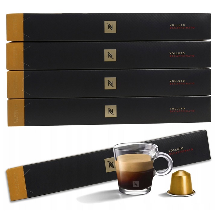 Cafea in capsule Nespresso Volluto Decaffeinato, 50 capsule, gust dulce si usor, aroma de biscuiti si caramel, 100% cafea arabica