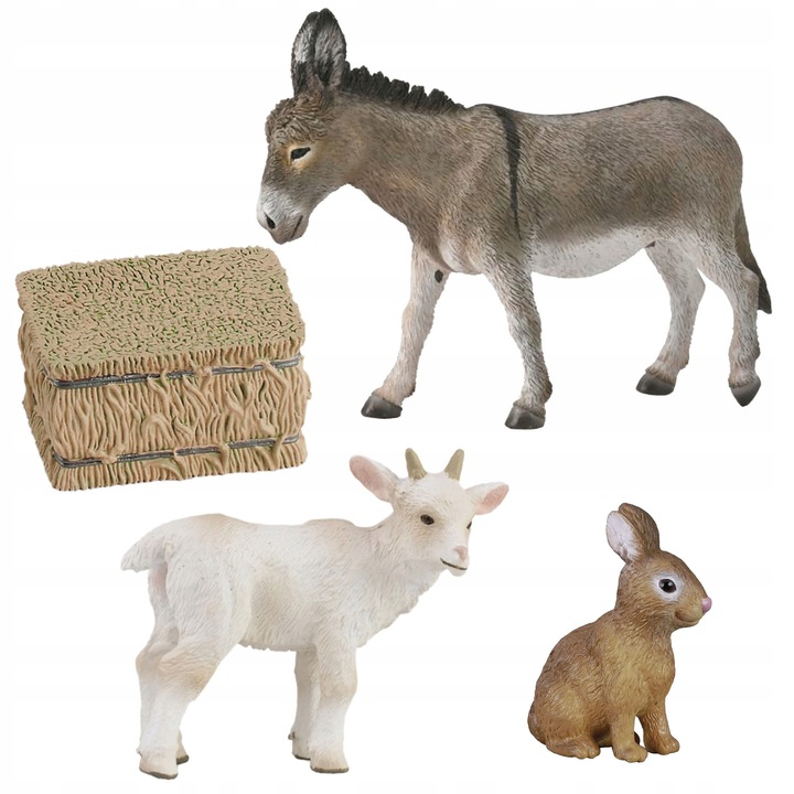 Set figurine animale de ferma, Collecta, 1 iepure, 1 fan, 1 capra, 1 magar, 3+ ani