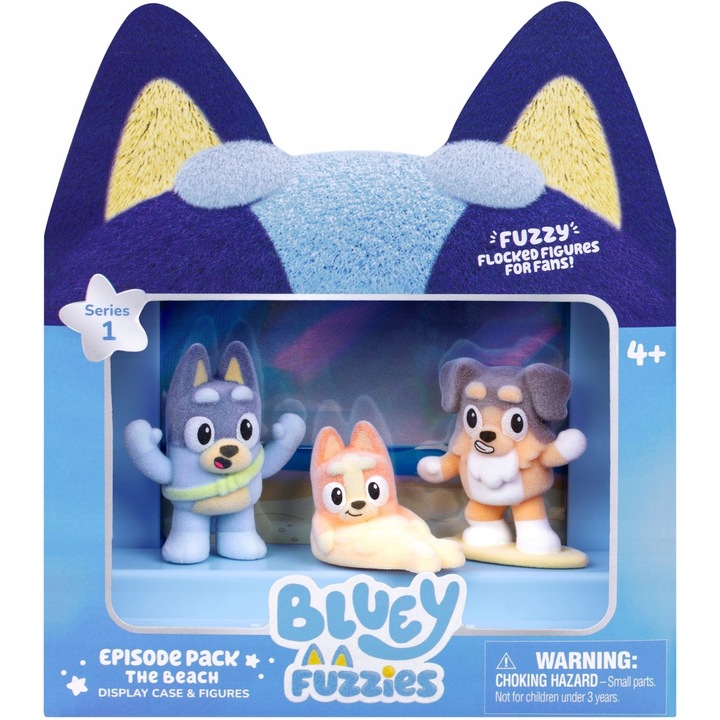 Комплект фигурки Bluey Fuzzies, 3 фигурки, плаж