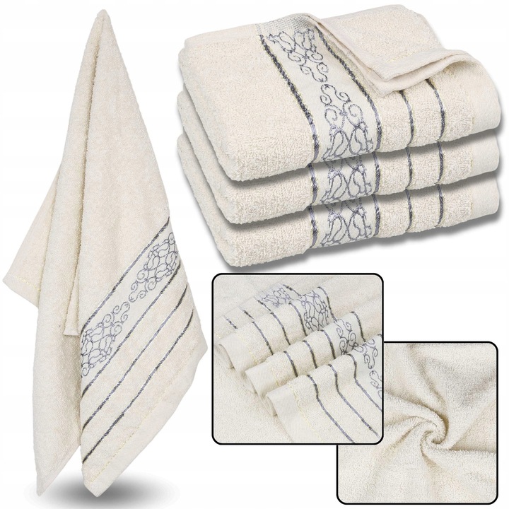Prosoape set 3 bucati, bumbac, 70x135 cm, gri cu broderie
