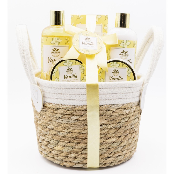 Set cosmetice de baie, BECASAN NATURE, set cadou, vanilie, galben