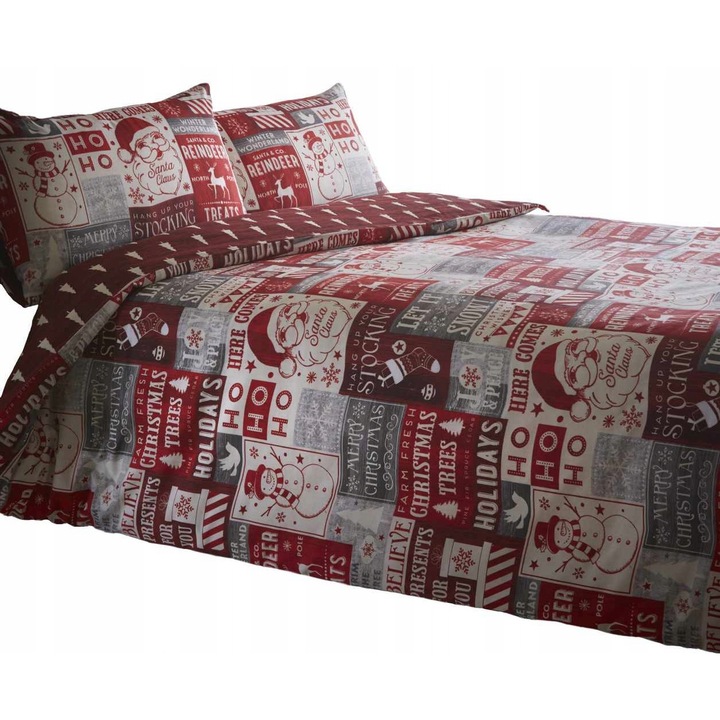 Set lenjerie de pat Portfolio, cuvertura de quilt 140x200cm, 2 fete de perna, design Craciun, bej