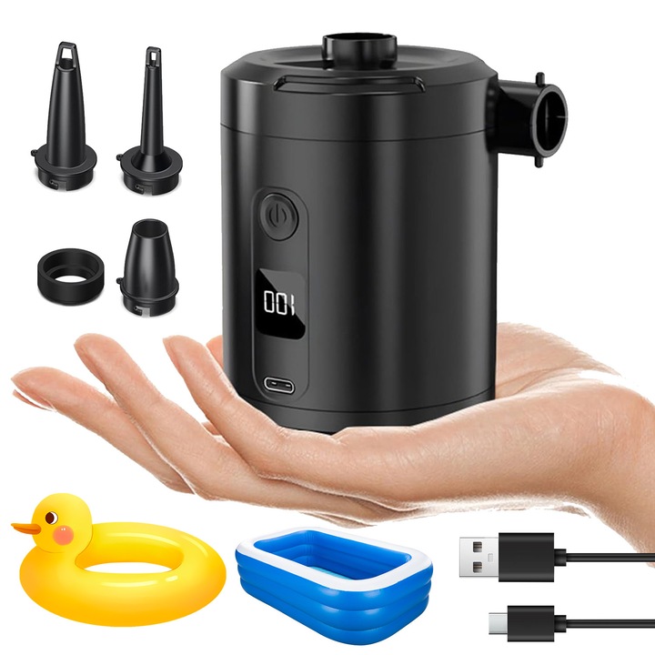 Pompa de umflat electrica, 5200 mAh, pentru saltele si barci, set