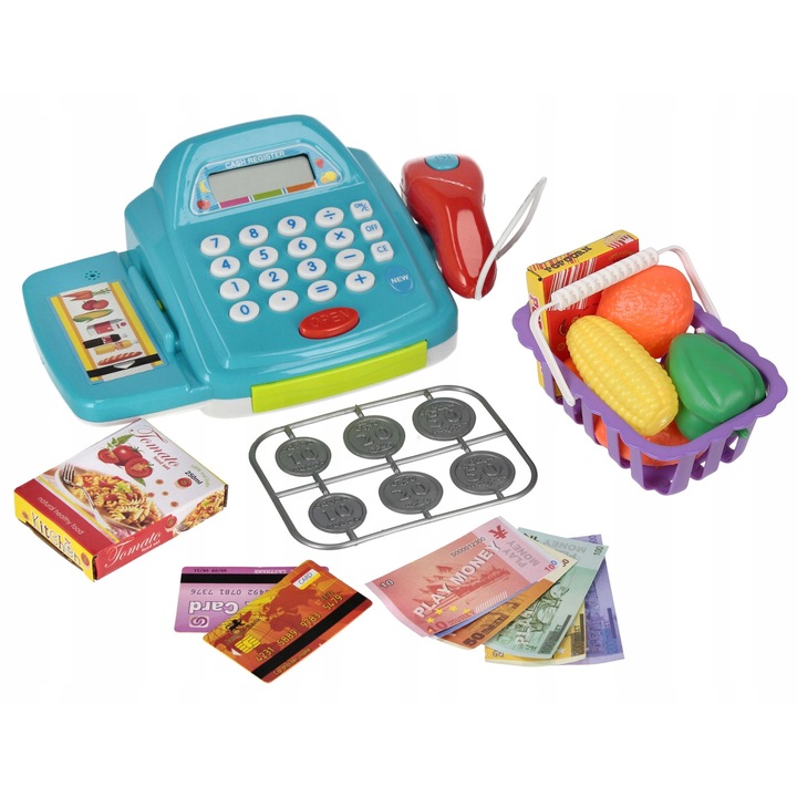 Set joaca supermarket Mega Creative, casa de marcat cu sunete si lumini, cu calculator, 2x AA 15V inclusi