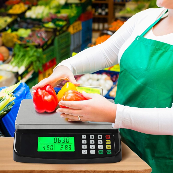 Cantar de bucatarie, 30 kg, 1 g, functie tarare, negru, 24x21,6x6,5cm