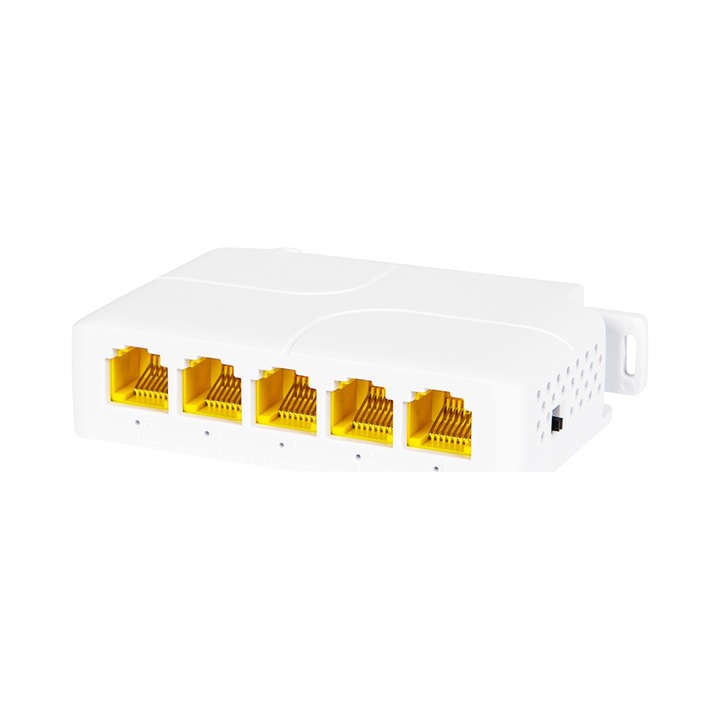 Switch PoE 5 porturi BLOW, 1xPoE IN 4xPoE OUT, 1000 Mb/s, montaj pe sina DIN, compact
