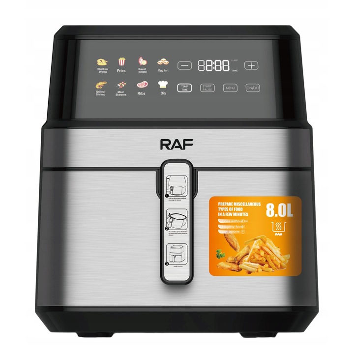 Frytkownica RAF 1800W, 8L, fara ulei, cu control tactil, design modern