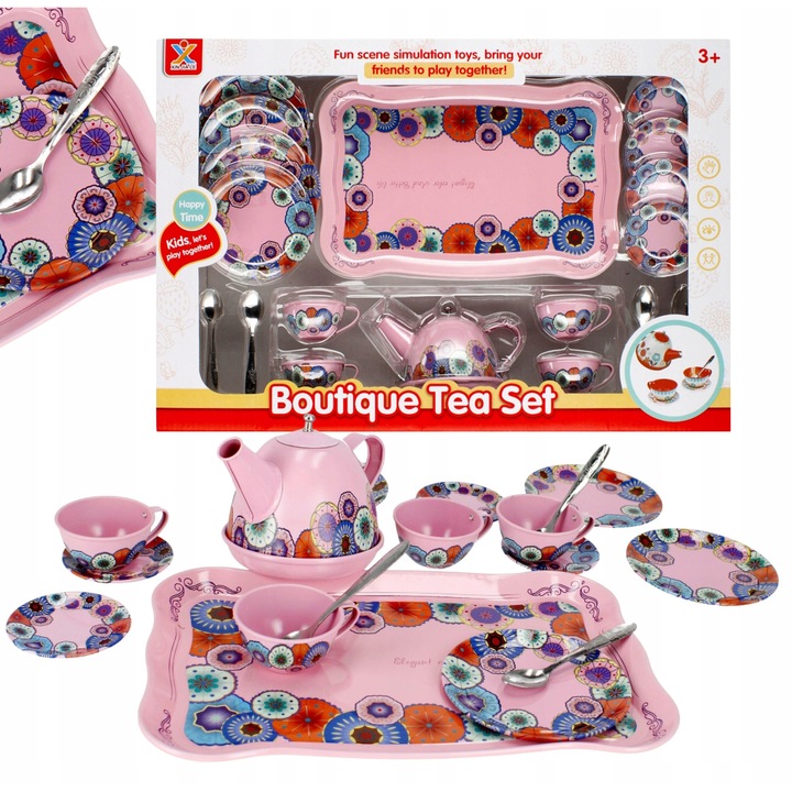 Set jucarie de vase de bucatarie, Mega Creative, 4 farfurii mari, 4 farfurii mici, 4 cesti, 3+
