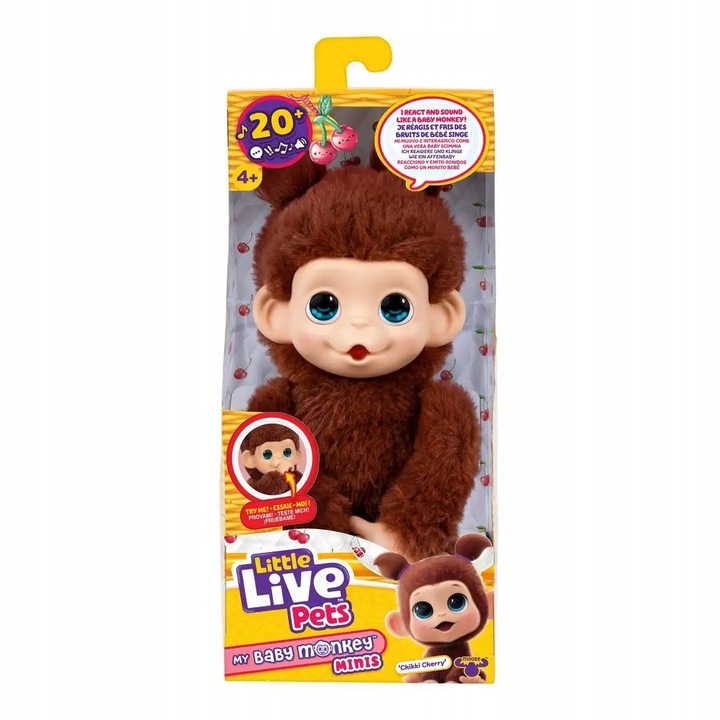 Mini maimuta interactiva Little Live Pets Chikki Cherry, 19x11cm, 2 sunete, 4+ ani