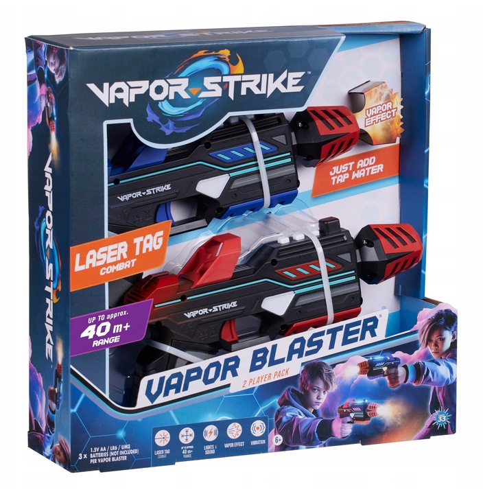 Комплект 2 бластера Vapor Strike, светлинни и звукови ефекти, многоцветен, 40м, за 2 играчи