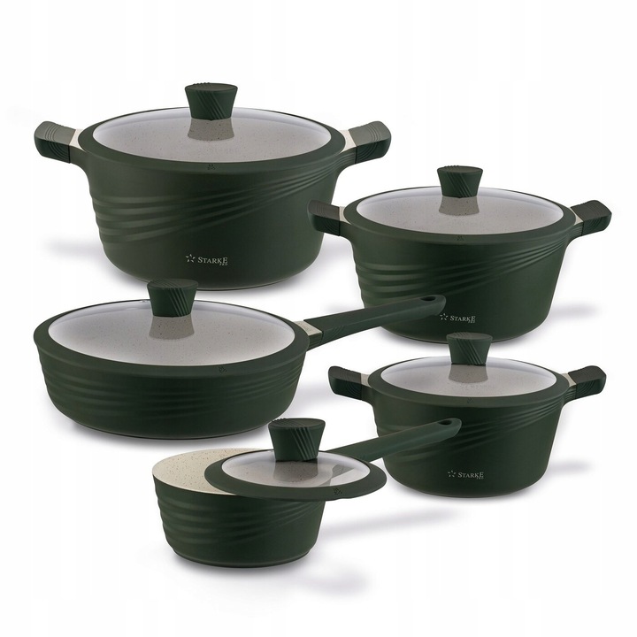Set de oale Starke Pro Naturale 10 elemente aluminiu verde, non-stick, pentru toate tipurile de plite